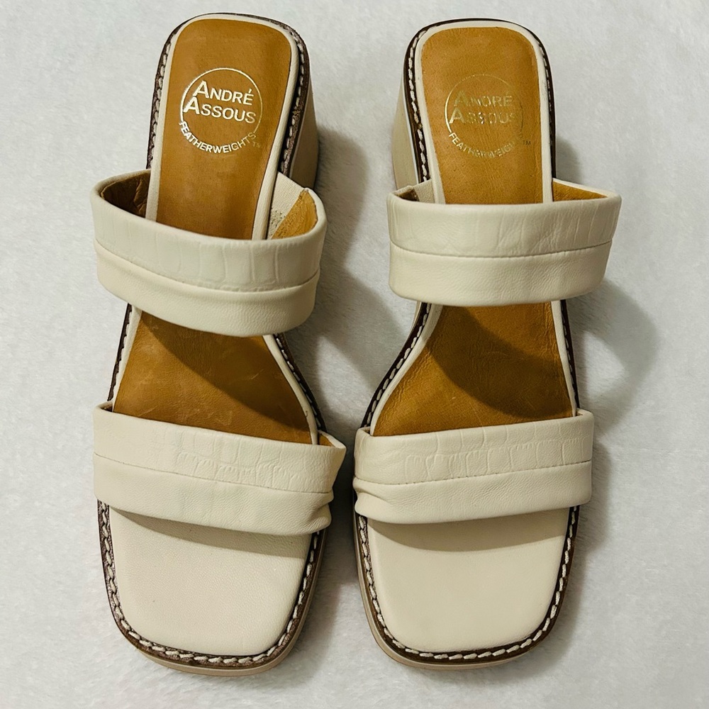 Andre Assous Layla Featherweights Slip On Strappy Platform Sandals In Creme NWOB